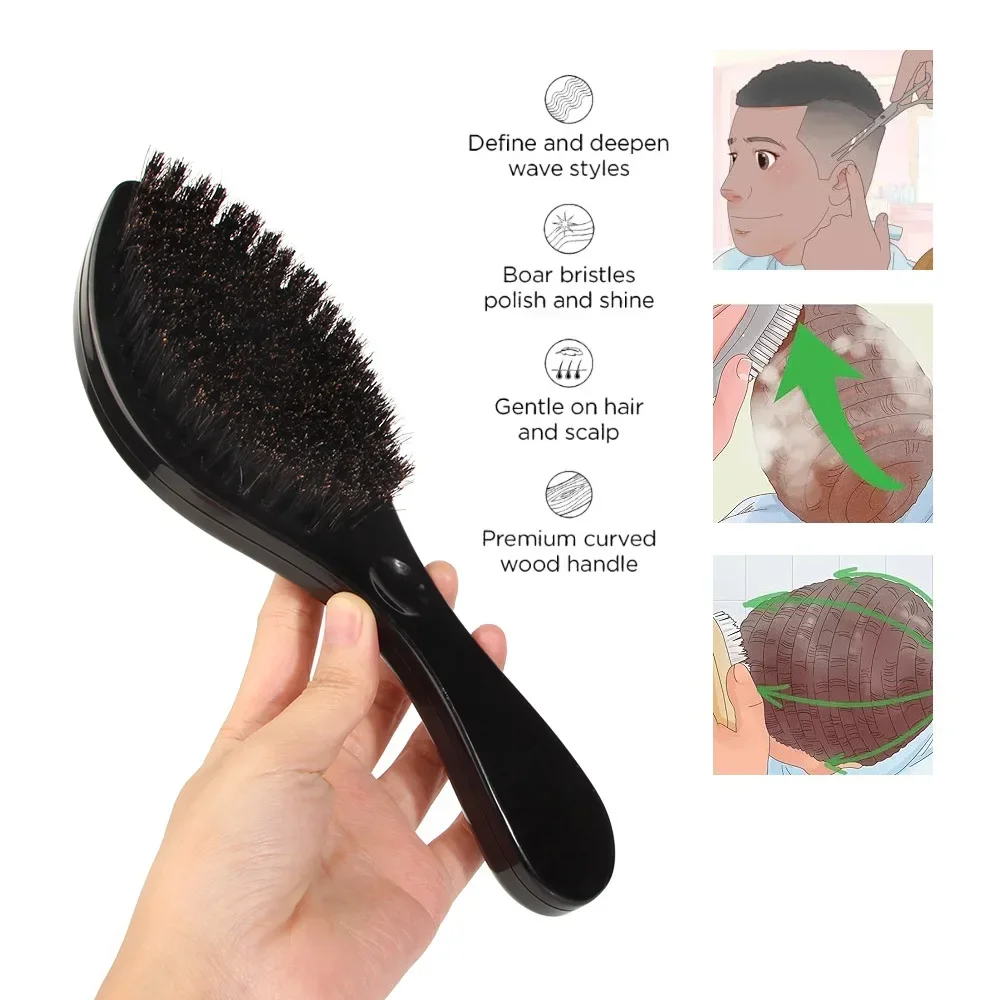 Super Free Logo Afro Pro Wave Brush Curve 360-Grad-Wellenbürste, Wildschweinborsten und Nylon-Bartbürste mit mittlerer Textur