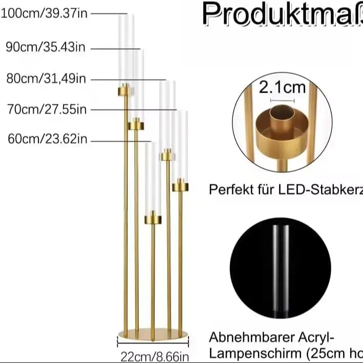 20 Sets Gold Floor Candelabra 48 inch Tall, Candle Holder with Acrylic Lampshade, Metal Candlestick Stands for Wedding Centerpieces Birthday Christmas Party Table Decor view 3