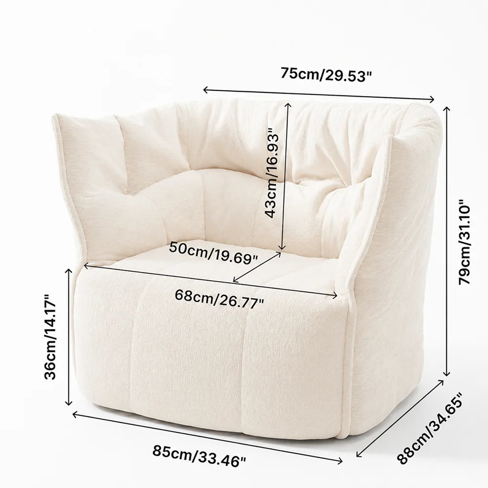 Comfortable cloud-style chenille armchair, ergonomically designed wraparound lounge chair, suitable for living rooms and bedroom