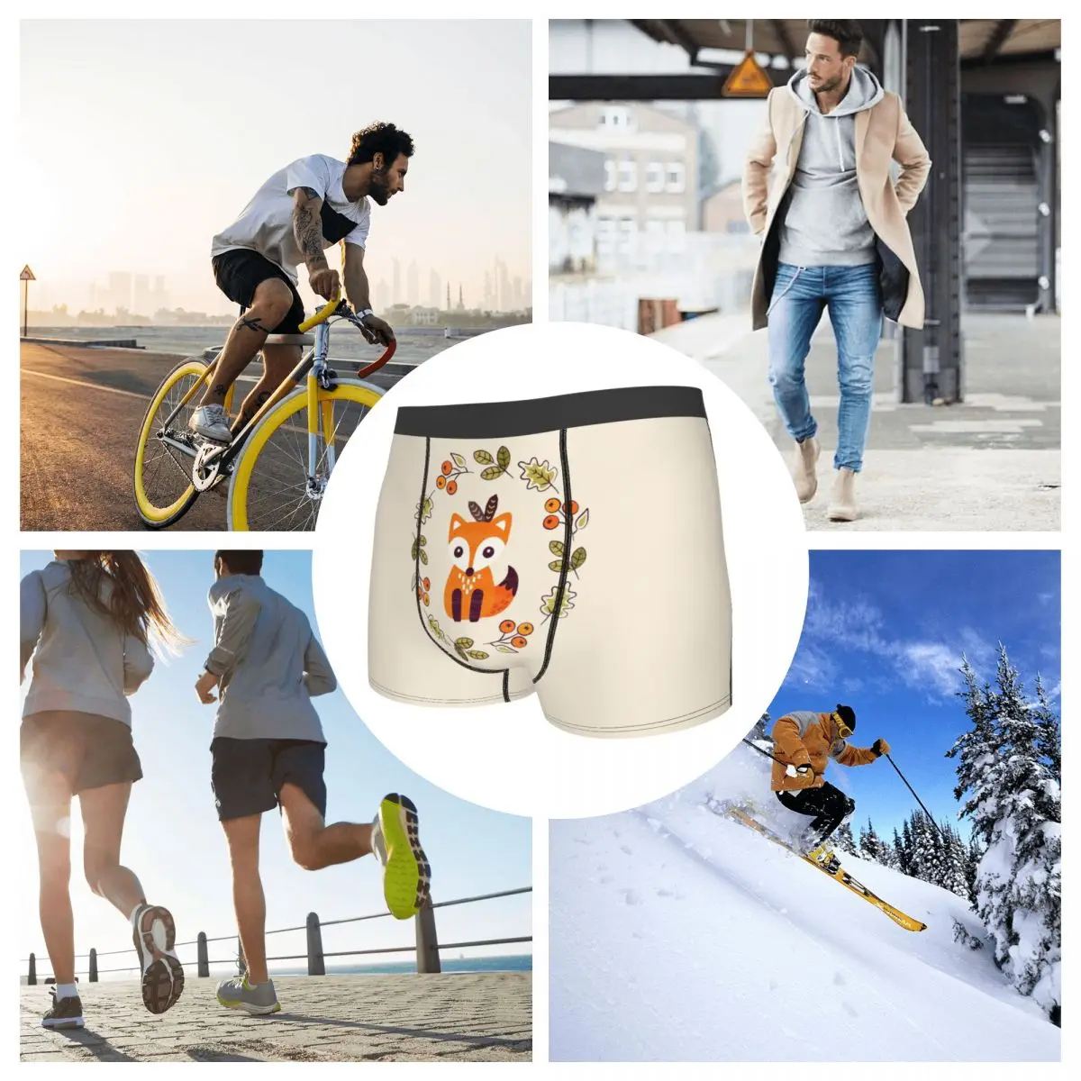 Трусы-боксеры, шорты Little Fox с осенними ягодами, мужские трусы, мягкое нижнее белье для мужчин, подарок бойфренду