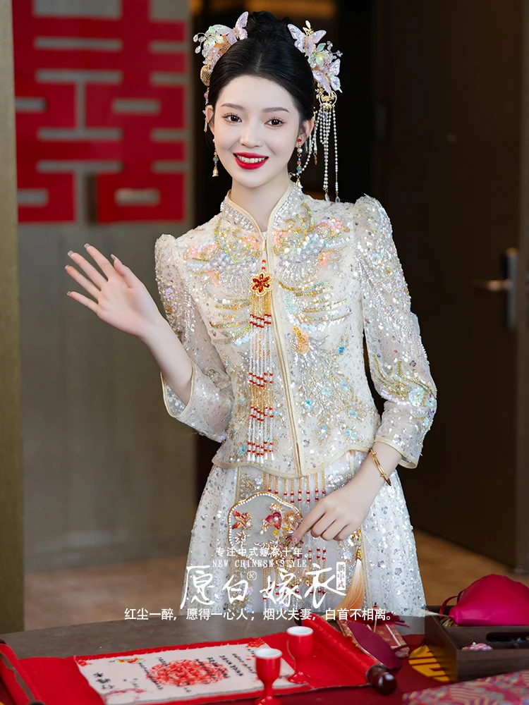 

Spring and Summer Light-Colored Age-Reducing Xiuhe Clothing 2025 New Bridal Wedding Chinese Style Dress Toast Bride Outfit He