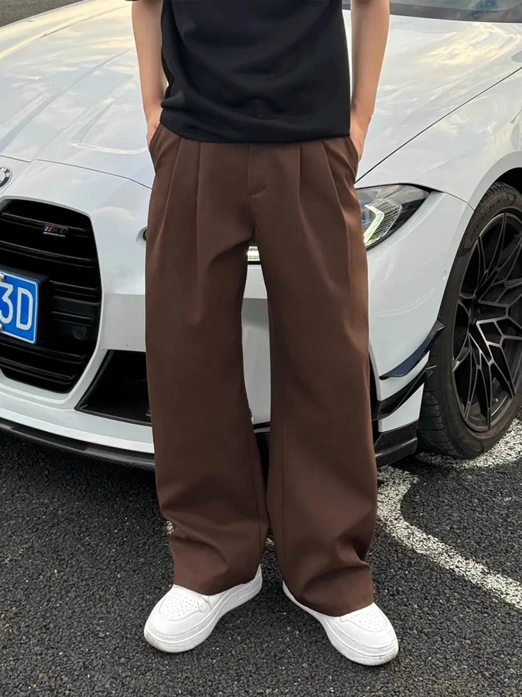 

Men's Brown Straight Leg Casual Pants Autumn Season Drapey Comfortable Wide Leg Trousers Cleanfit High End Casual Pants