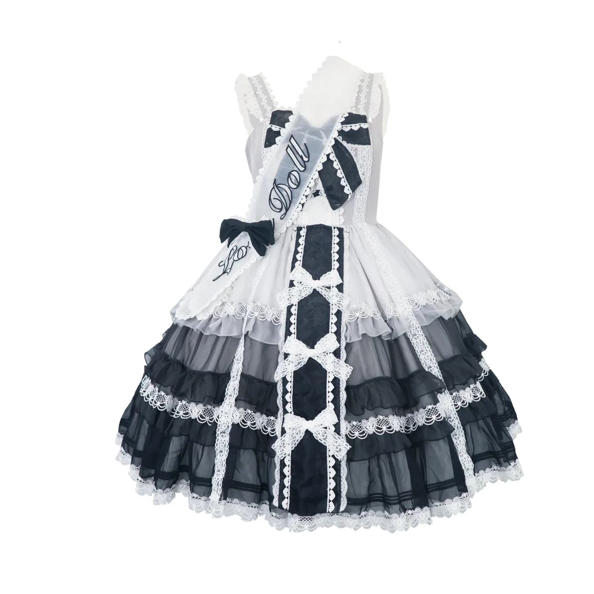 

Black white with gradient color lace lolita maid dress adult princess costumes