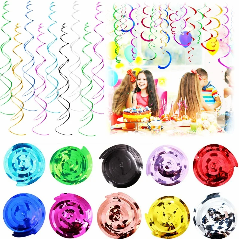 Colorful Hanging Plastic Streamer Party Decoration Ceiling Swirl Foil Decorations Wedding Birthday Graduation Celebration Decor