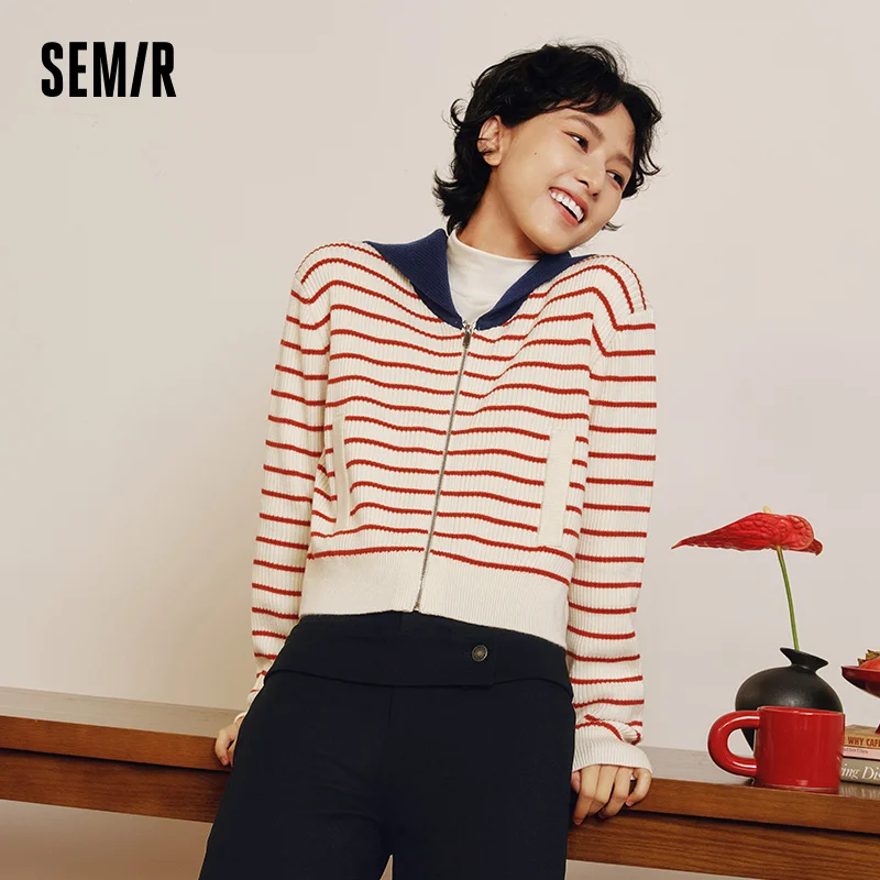 Semir Knitted Cardigan Women Short Style Spring 2025 New Spring Literary and Artistic Loose Striped Shirt Girly Style