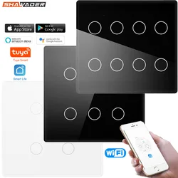 Shawader Tuya Brazil 4x4 Smart Life WiFi Wall Light Switch 4/6/8Gang Touch Sensor Glass Panel Remote Control Alexa Google Home