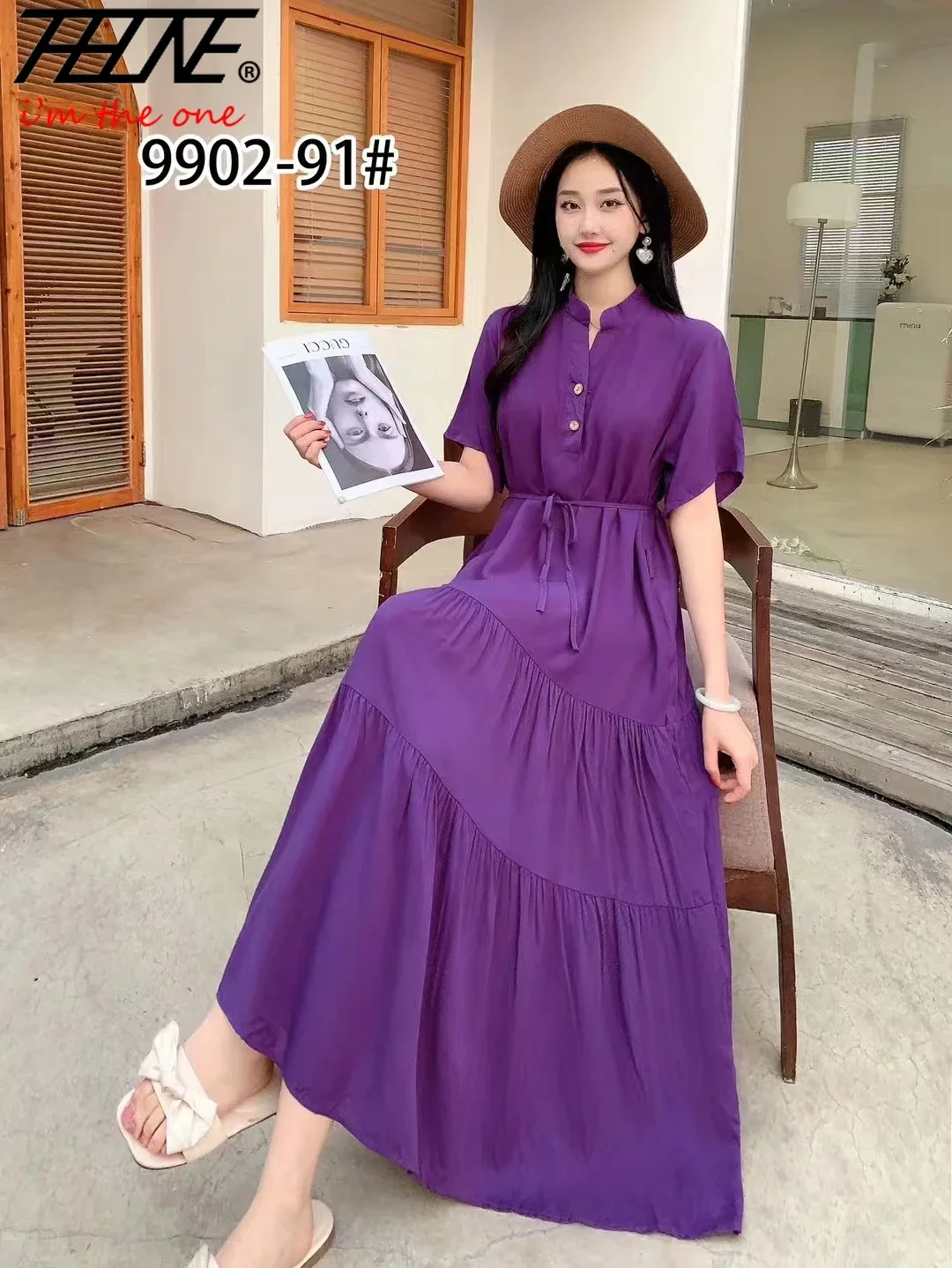 THHONE New Summer Women Dress 2024 Vestido Feminino Long Chinese Style Print Vintage Robe Floral Holiday Casual Fashion Dresses