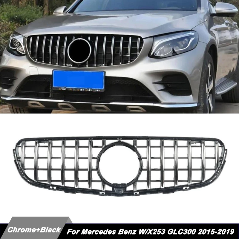 

Magickit Racing Grills For Mercedes Benz C253/X253 GLC250 GLC300 2016-2019 Chrome with Black GT R Style Front Grille
