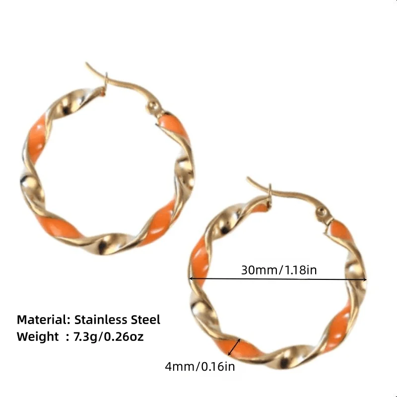 Stainless Steel Chic Hoop Earring Women Girl Pink Orange Twist Round Earrings for Teens Lovers Hypoallergenic Ear Jewelry Gifts