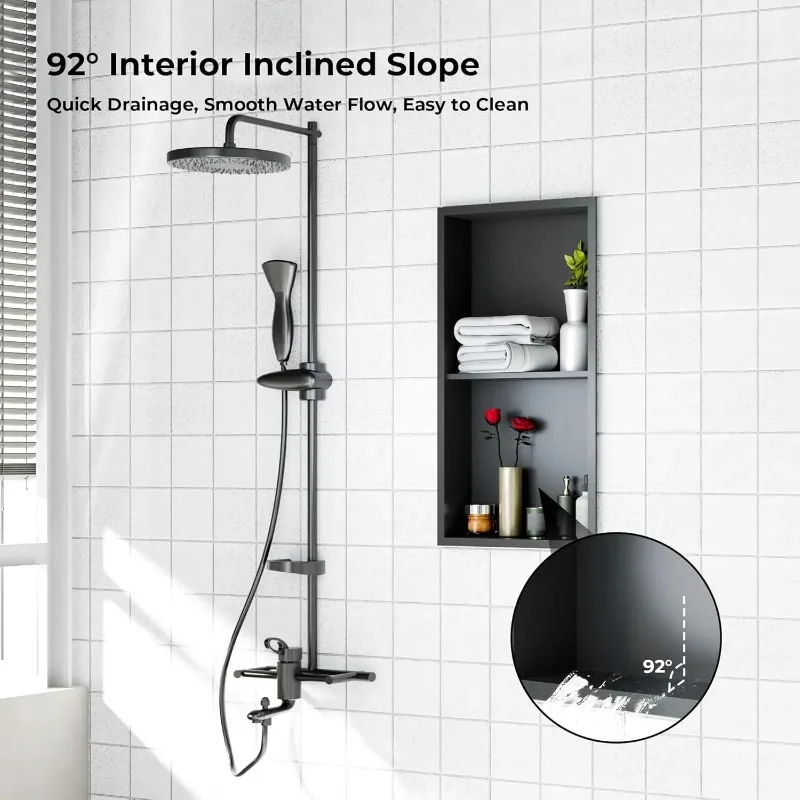 Stainless Steel Shower Niche Bathroom Wall Niche Insert Recessed Double Shelf Organizer for Shower or Tub Storage | Holds Soap