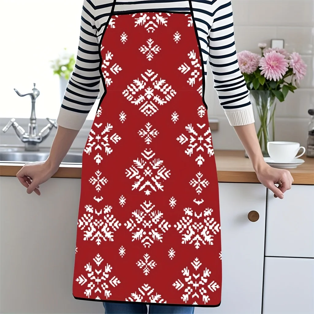 Cute Red Snowflake Print Apron for Kitchen Cooking Baking BBQ Picnic Outdoor Summer Wear