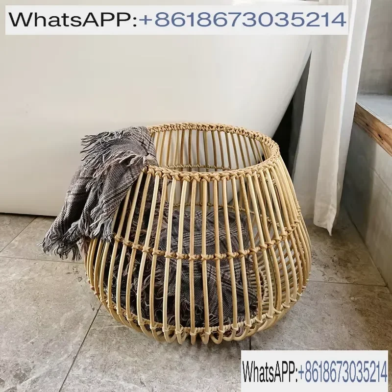 Handmade Natural Rattan Storage Basket for Living Room Snacks Dirty Clothes Decorative Home Organization Rattan Container view 3