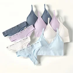 Women Seamless Bra Panties Set Sexy Thongs Sports Bra Crop Top Female Sexy Lingerie Set Fitness Stretchy Underwear Set