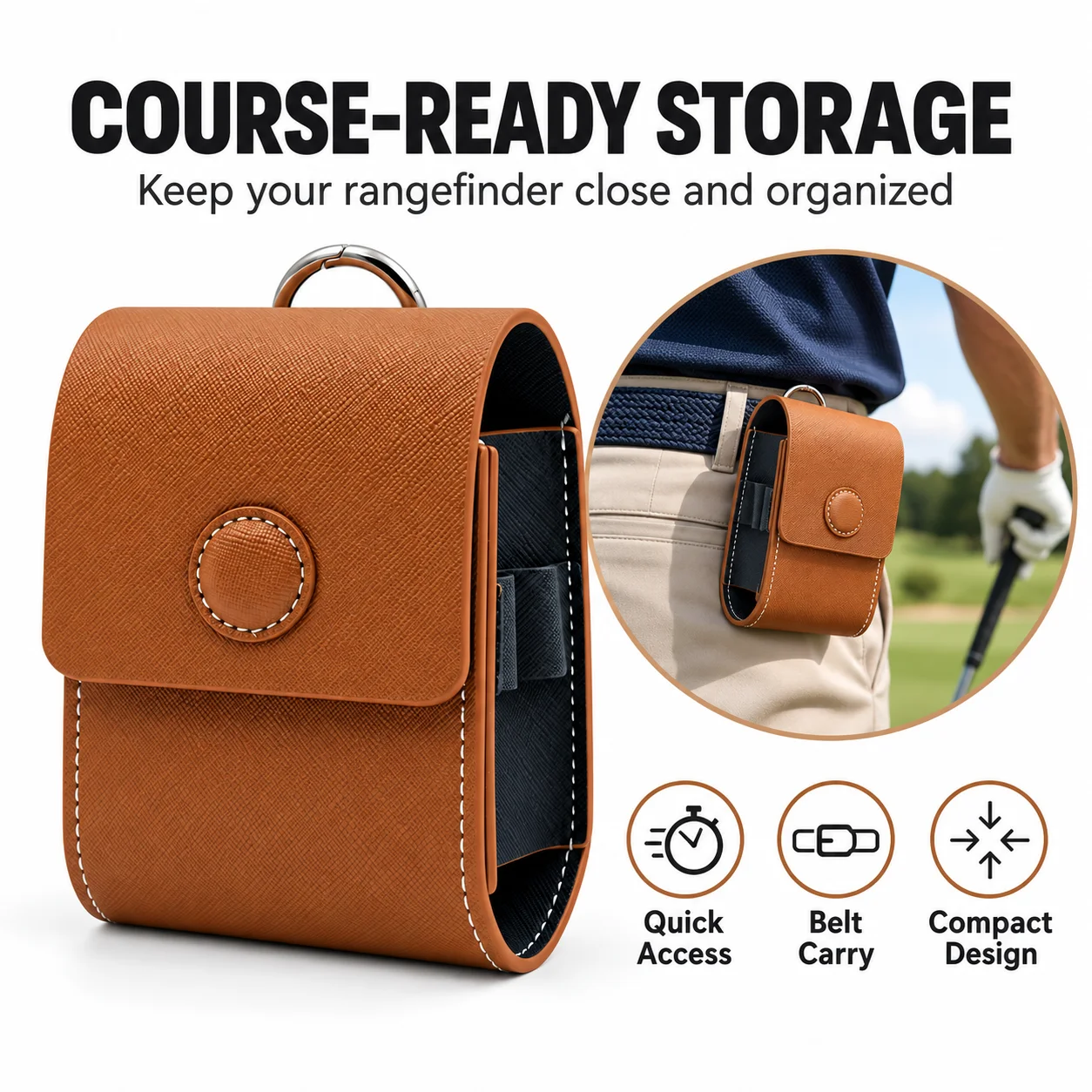 Universal Golf Rangefinder Leather Waist Pouch, Portable Storage Case for Golf Tees & Balls Laser Range Finder Golf Accessories