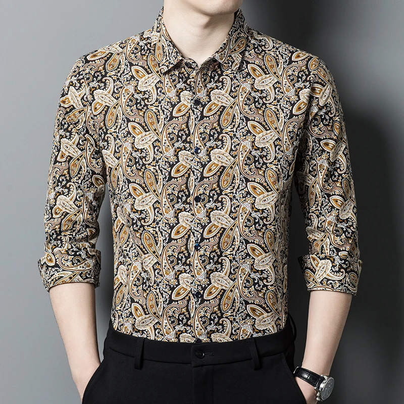 Cotton Exquisite Shirts For Men Long Sleeved Paisley Print Casual Autumn Quality Comfortable Breathable Trendy Camisas De Hombre