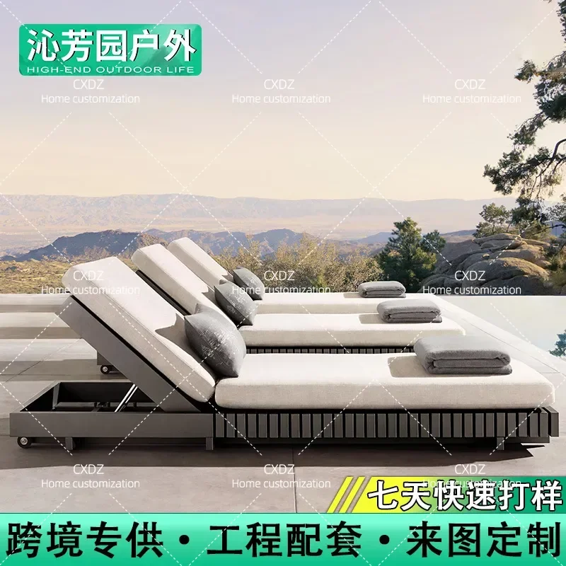 Nordic outdoor metal lounge chair custom factory villa swimming pool leisure waterproof lounge chair beach open-air sun bed