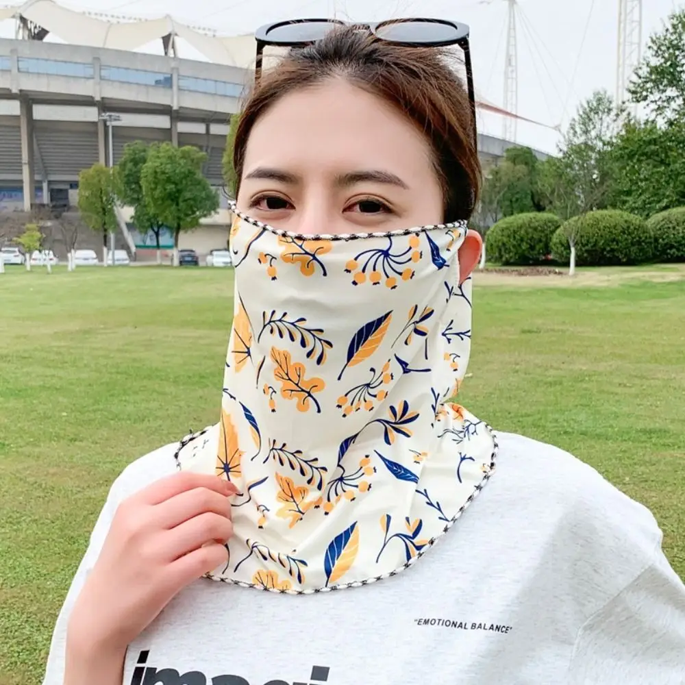 Elastic Floral Ice Silk Mask Printed Cycling Face Cover Neck Wrap Cover UV Protection Face Shield Sunscreen Face Scarf Sports