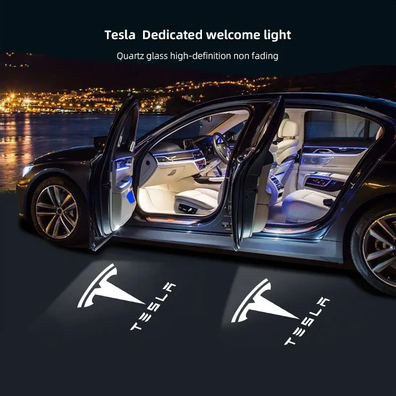 

2Pcs For Tesla Model 3 S X Y Juniper Highland Cybertruck Car Door Welcome Lamp HD LED Emblem Projector Lights Roads Car Sticker