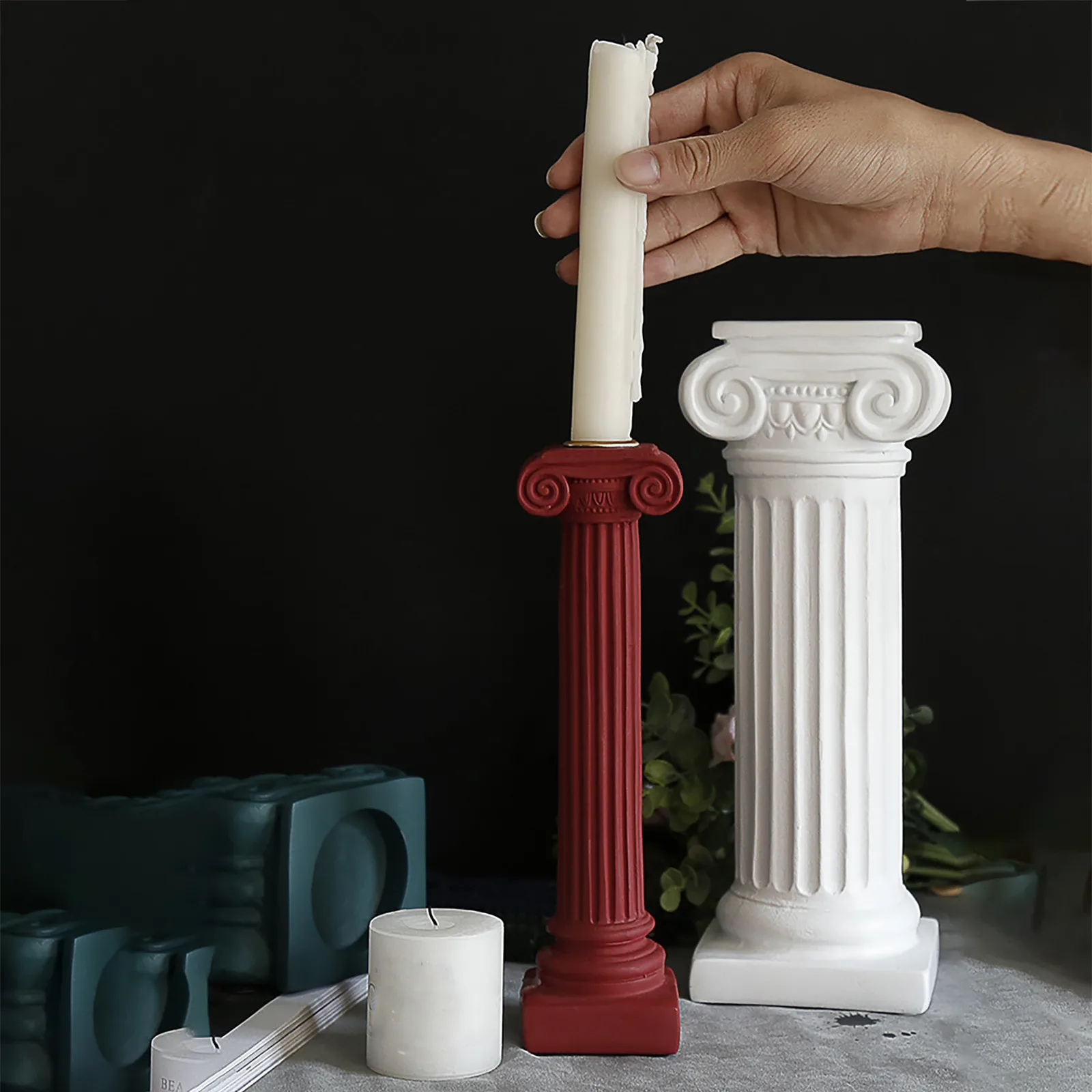 Portavelas de Aroma de columna romana de estilo griego europeo, adornos creativos, decoración del hogar, conjunto de adornos neutros