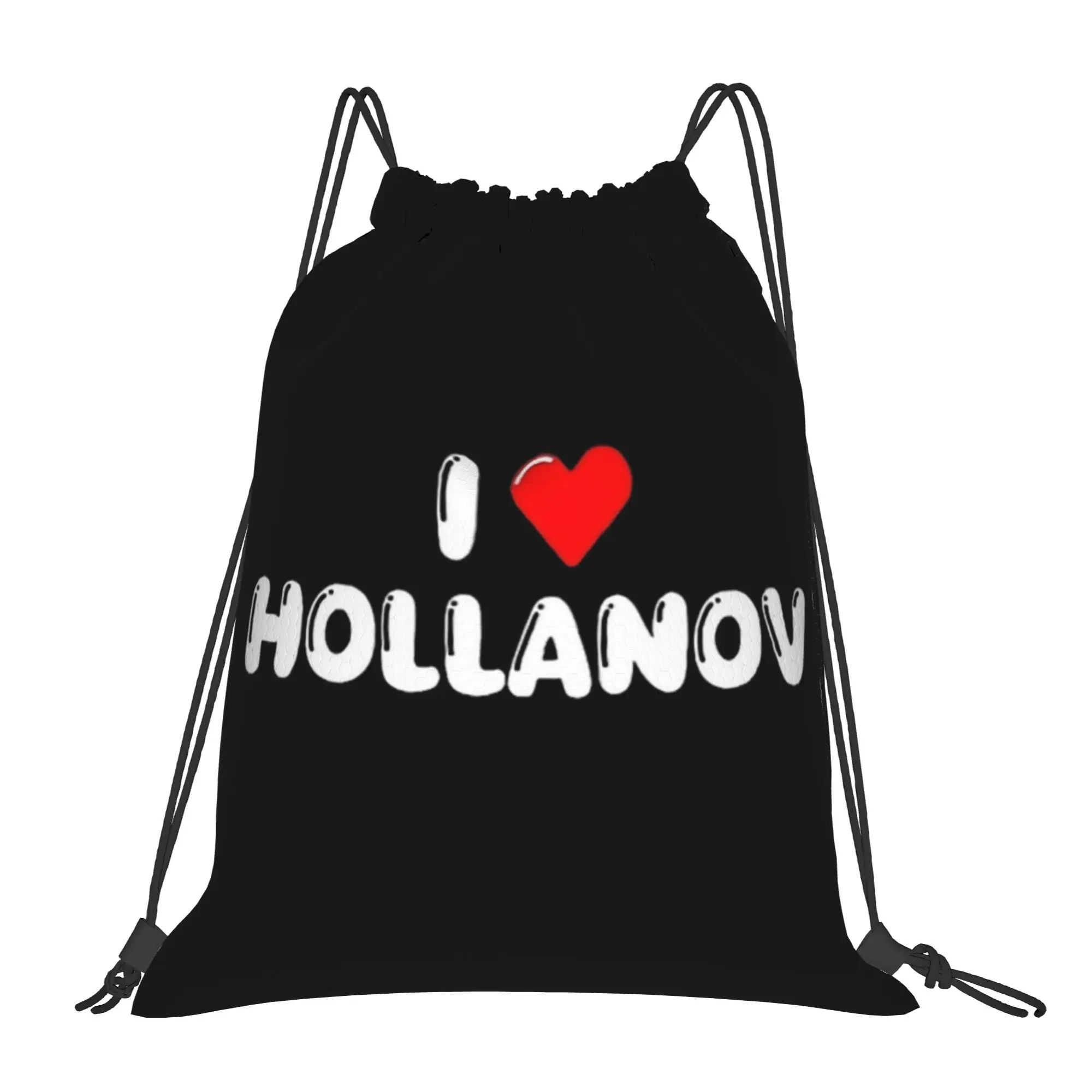 

I Heart Hollanov Heated Rivalry Drawstring Backpack Sports Gym Sackpack Water Resistant String Bags for Hiking