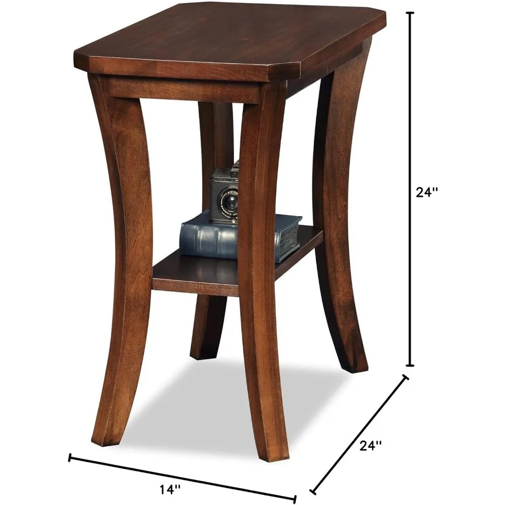 طاولة جانبية ضيقة من الخشب الصلب مع رف سفلي، سهلة التجميع، مناسبة لغرفة المعيشة أو غرفة النوم، لمسة نهائية من خشب البلوط الشوكولاتة، 24 بوصة