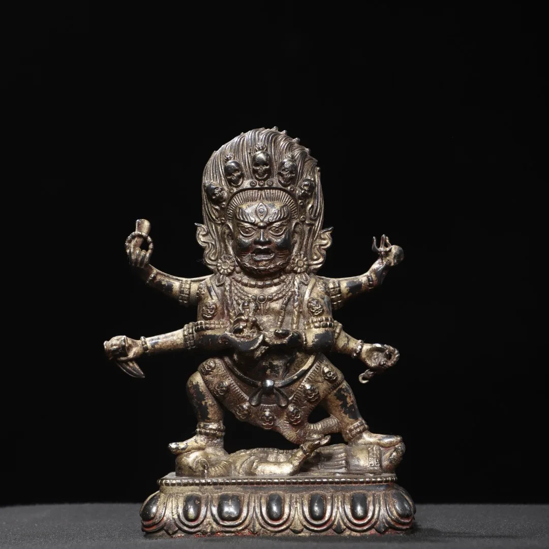 Old copper Qing Dyansty copper Six-armed Mahakala Buddha Statue, Free shipping
