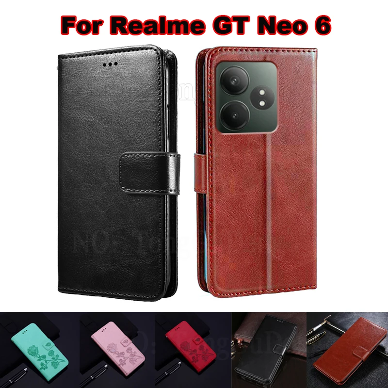 

чехол на Etui Realme GT Neo6 Case Wallet Phone Shell Leather Flip Cover For Carcasas Realme GT Neo 6 SE RMX3850 Mujer Etui 6.78"