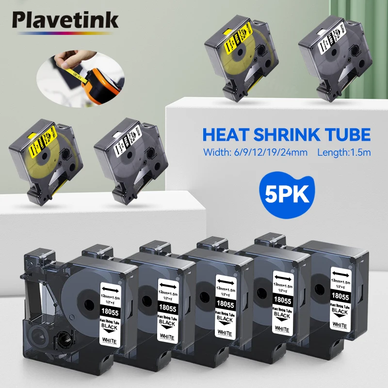 5PK 6/9/12/18/24mm Ribbon Compatible for DYMO Rhino Heat Shrink Tube 18052 18055 18056 for Dymo 4200 6000 5200 Label Printer