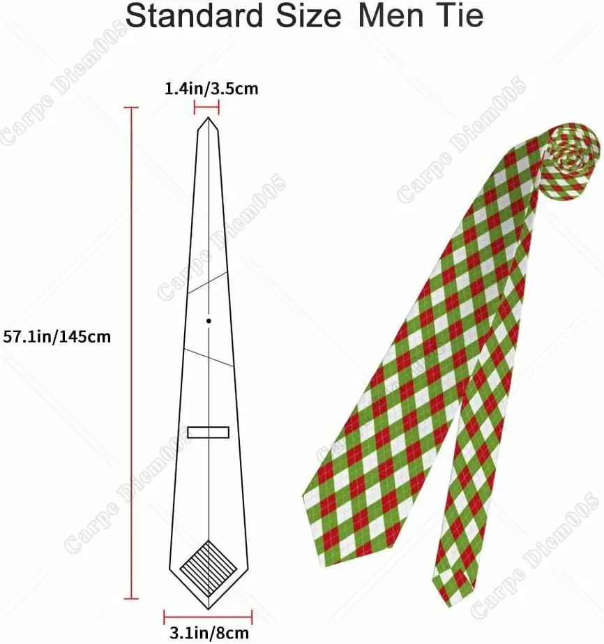 Green and Red Diamond Grid Men's Tie Chess Pattern Zigzag Chevron Men's Necktie Tie for Men Wedding Holiday Party