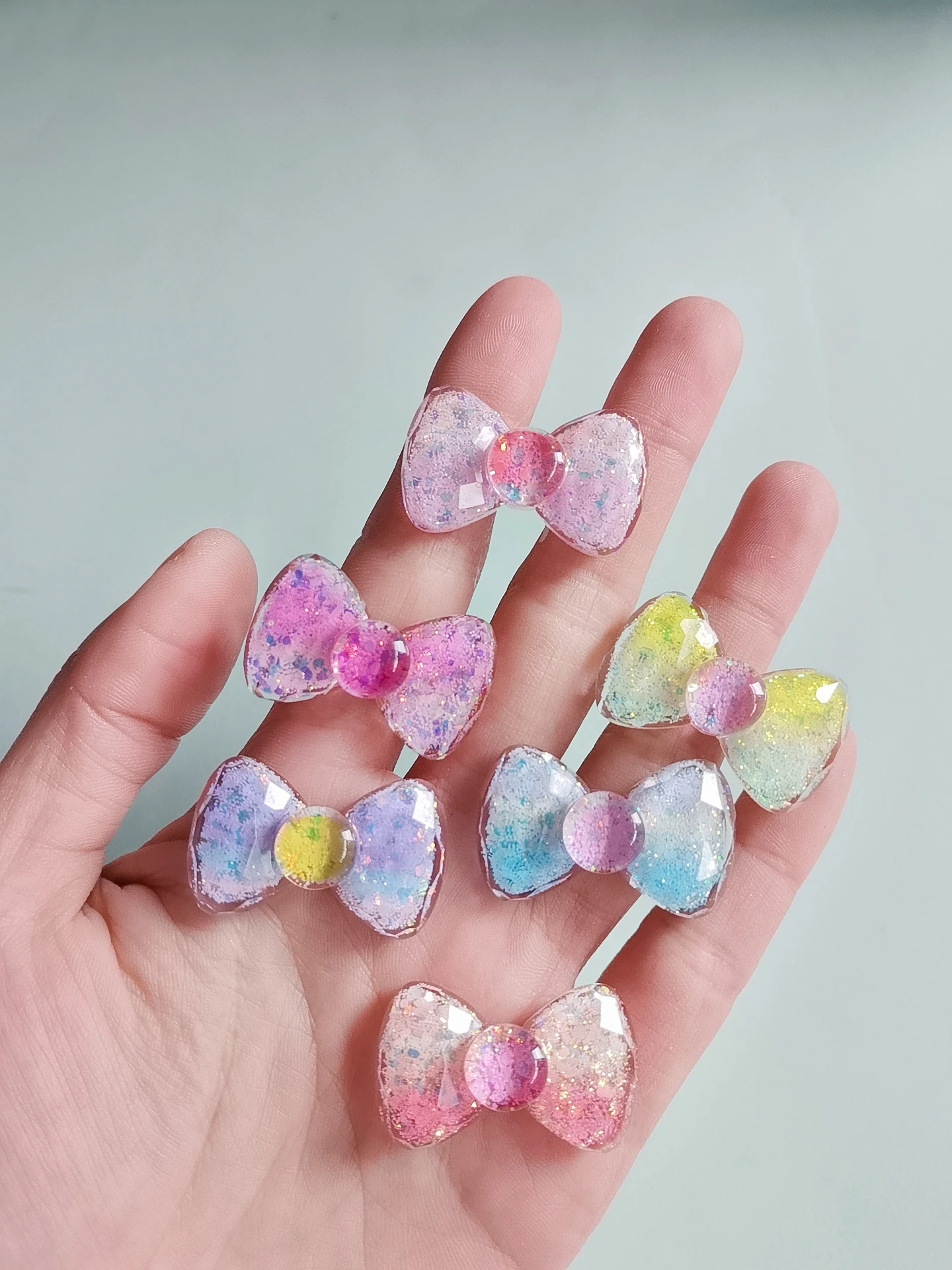 Glitter Colorful Bowknot Shape Kawaii Stickers Flatback Resin Beads Cute Phone Case Embellishments