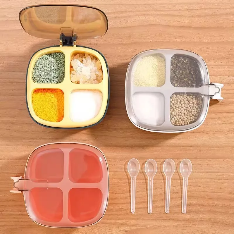 

Four-grid integrated seasoning box, household combination kitchen with seasoning and salt seasoning bottle