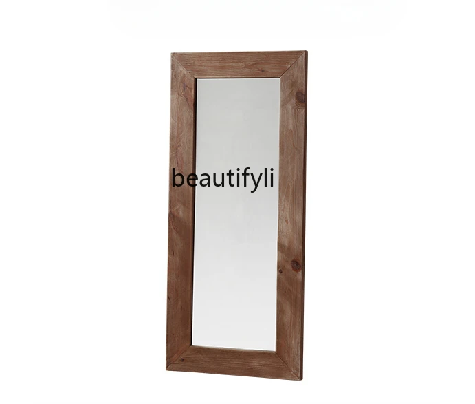 Old Pine Vintage Solid Wood Floor Home Dressing Mirror Wall Sticker against the Wall Full-Length Mirror