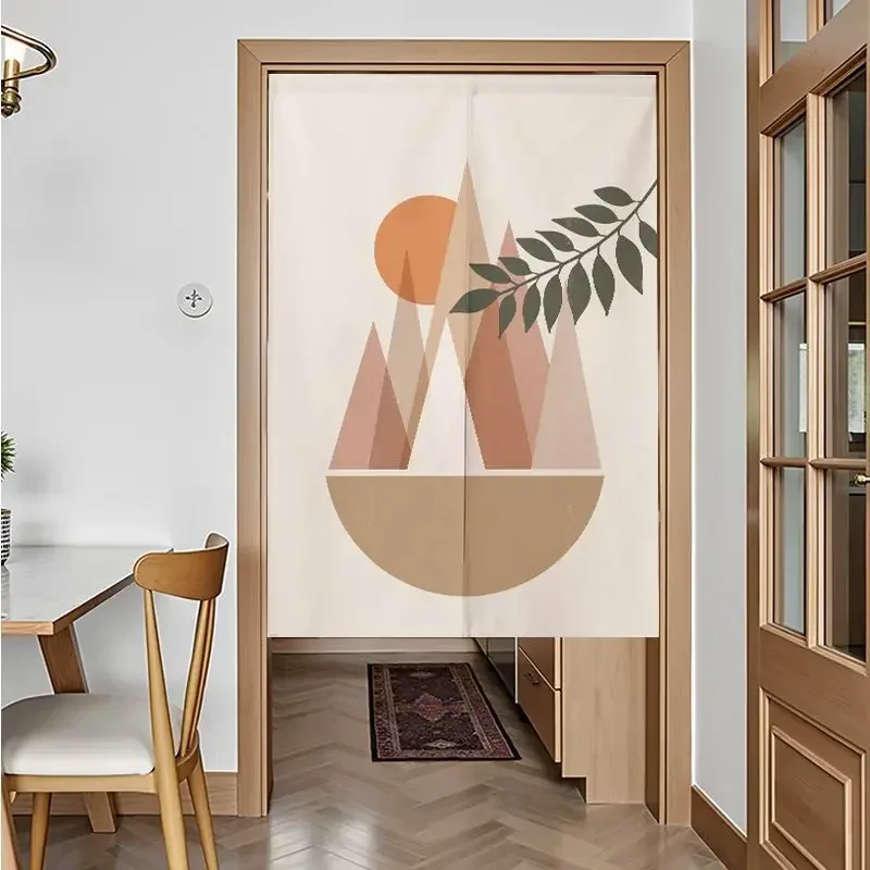 VIKAMA Bohemian Morandi Plant Geometry Half Door Curtain Partition Curtain Kitchen Bedroom Entrance Partition Curtain Home Decor