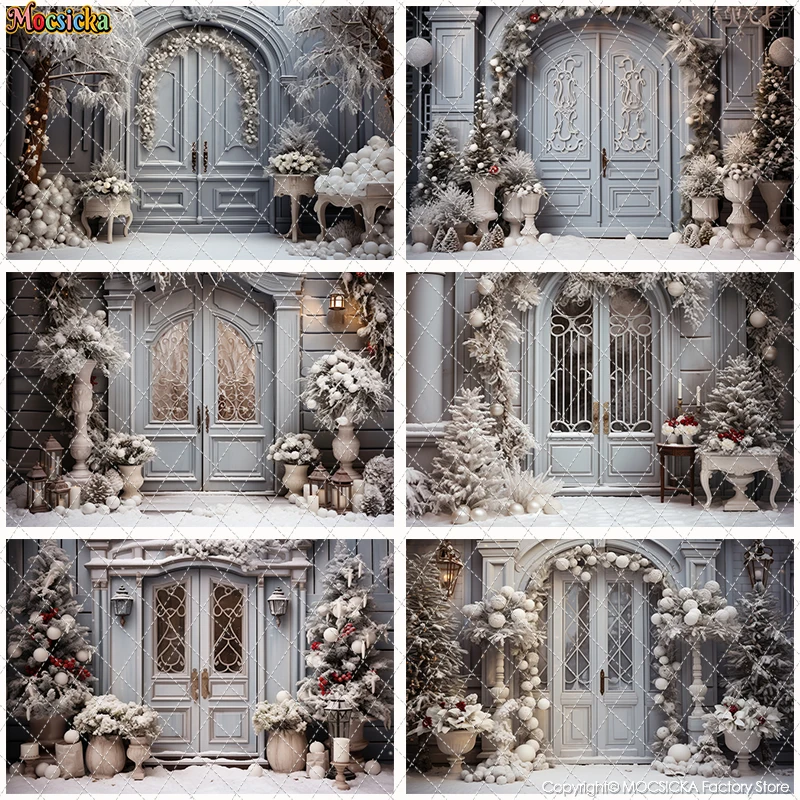 Winter Snow Castle Door Landscape Backdrops Kids Family Portrait Photography Props Frozen Snowy Gift Background Photo Studio