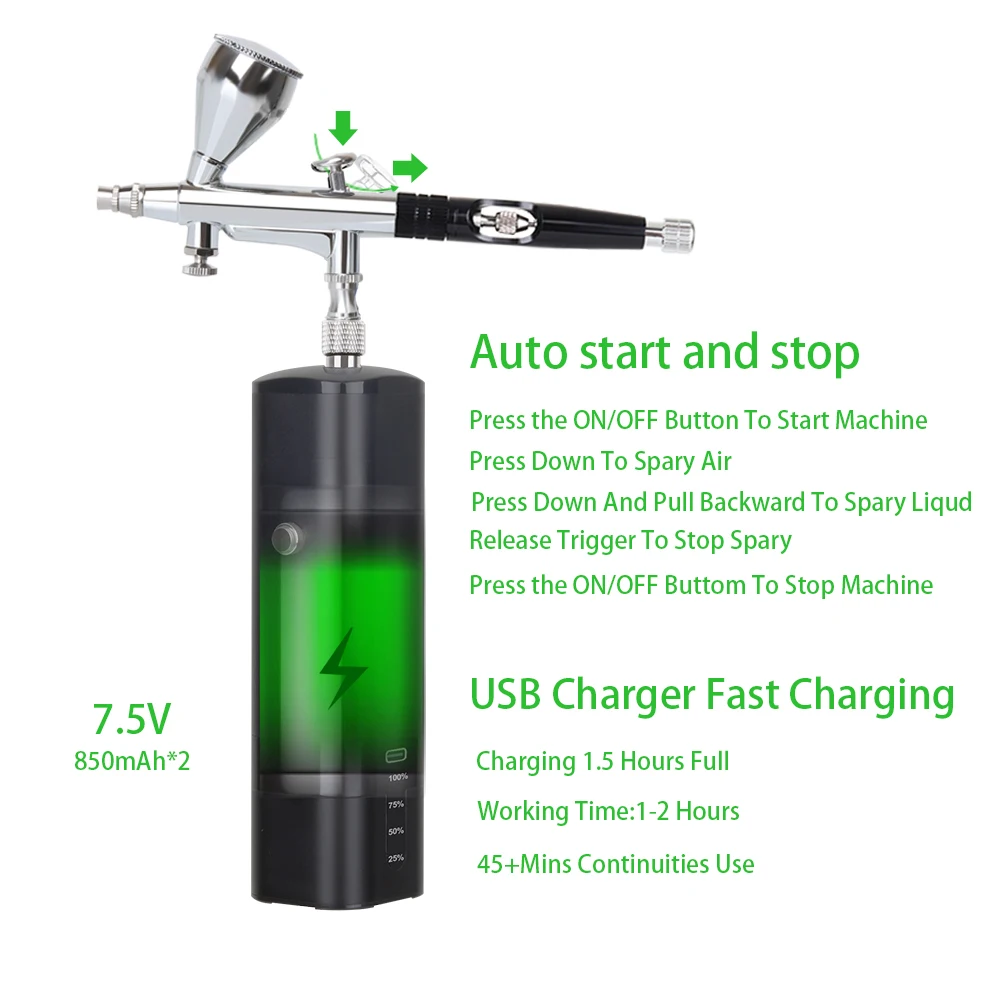 HHC New Portable Rechargeable Cordless Airbrush Kit tattoo paint makeup nail Spray Gun Pen Air Brush paint