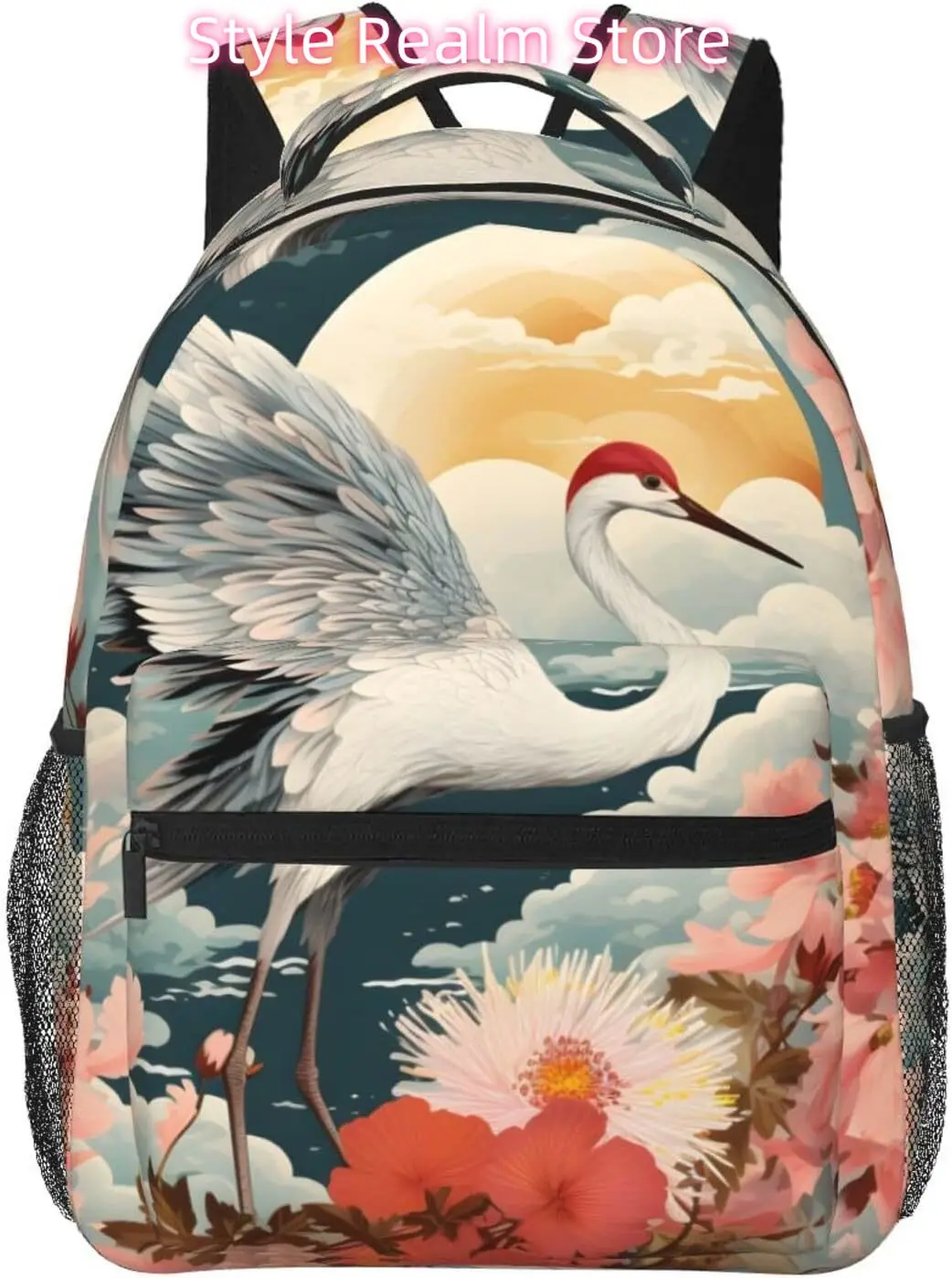 

laptop bag back to school Cute Crane Flower Lightweight Laptop Backpack Lightweight Multipurpose Travel Casual Daypack Unisex Co