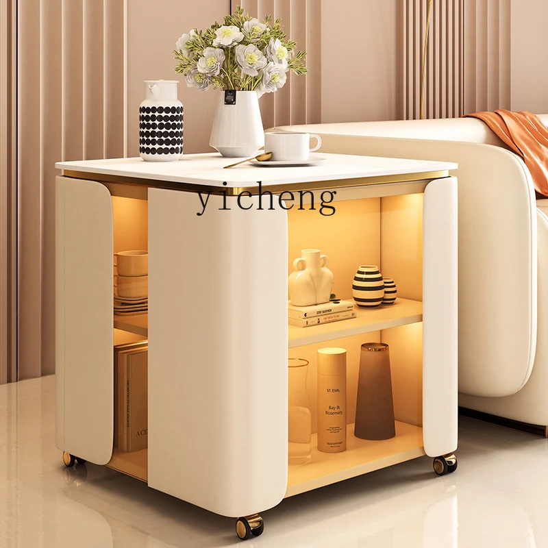 

XL light luxury rock slab side cabinet solid wood locker sofa side cabinet living room corner