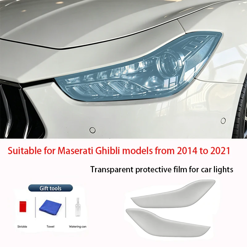 

Для Maserati Ghibli 2014-2021, 2 шт., прозрачная дымчато-черная защитная пленка из ТПУ для фар, наклейка против царапин