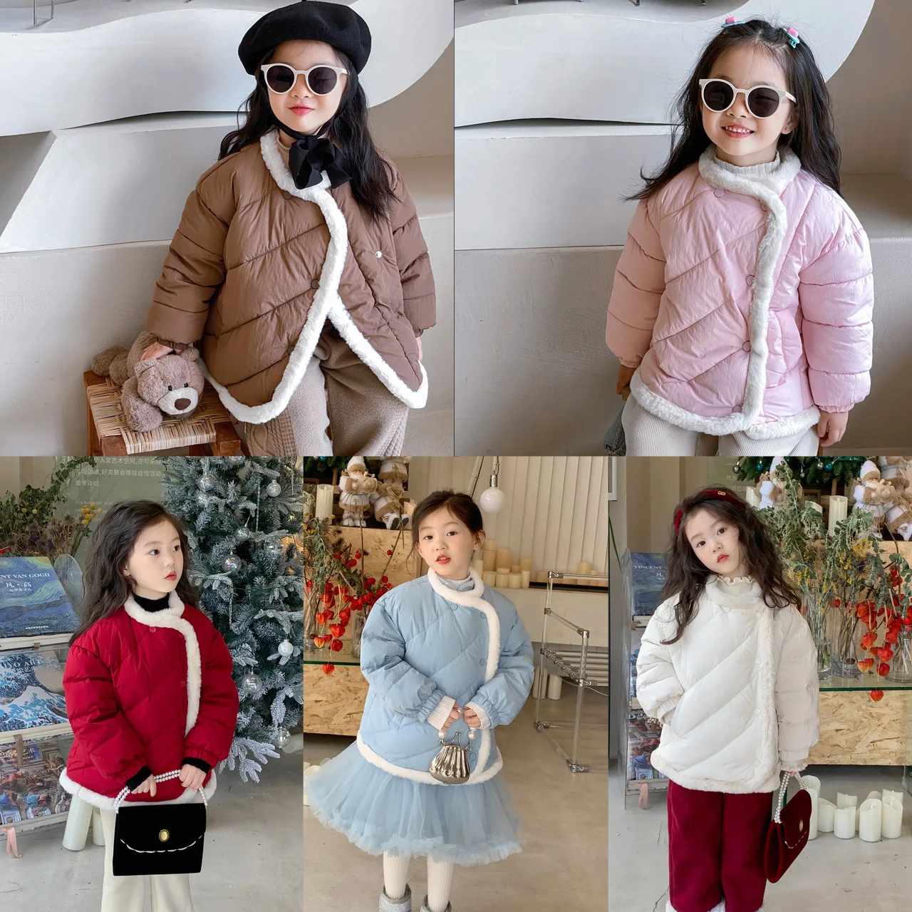 New Fur-trimmed Cotton Clothing Female Treasure Vintage New Year's Dress Top with Thick Foreign Cotton Jacket