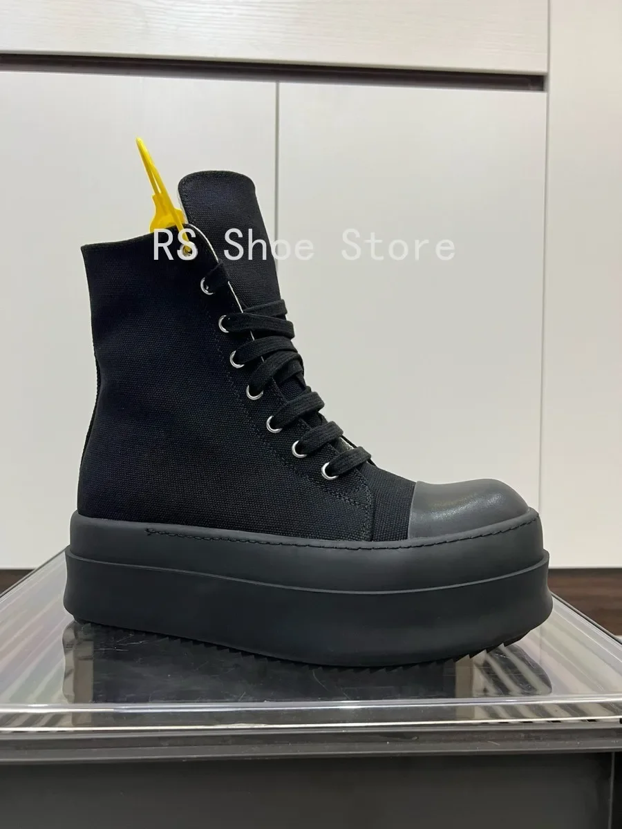 Ro الخماسي الرجال حذاء رياضة كامل قماش أسود حذاء الكاحل التمهيد الدانتيل يصل البريدي 6 سنتيمتر سميكة وحيد النساء عالية أعلى حذاء كاجوال