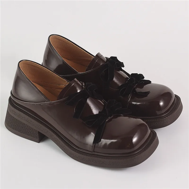 

Real Leather Fashionable And Sexy Women's Single Shoes Quality Lace Up Round Toe Comfortable Thick Sole Solid Color High Heels