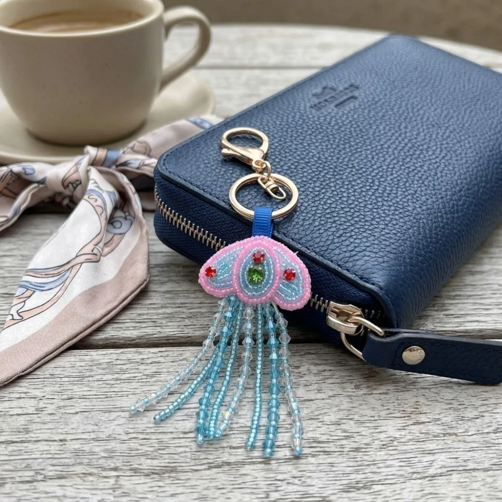 Handmade Handmade Keychain Rhinestone Beads Soft Fabric Jellyfish Patch Keychain Weighted Fabric Design