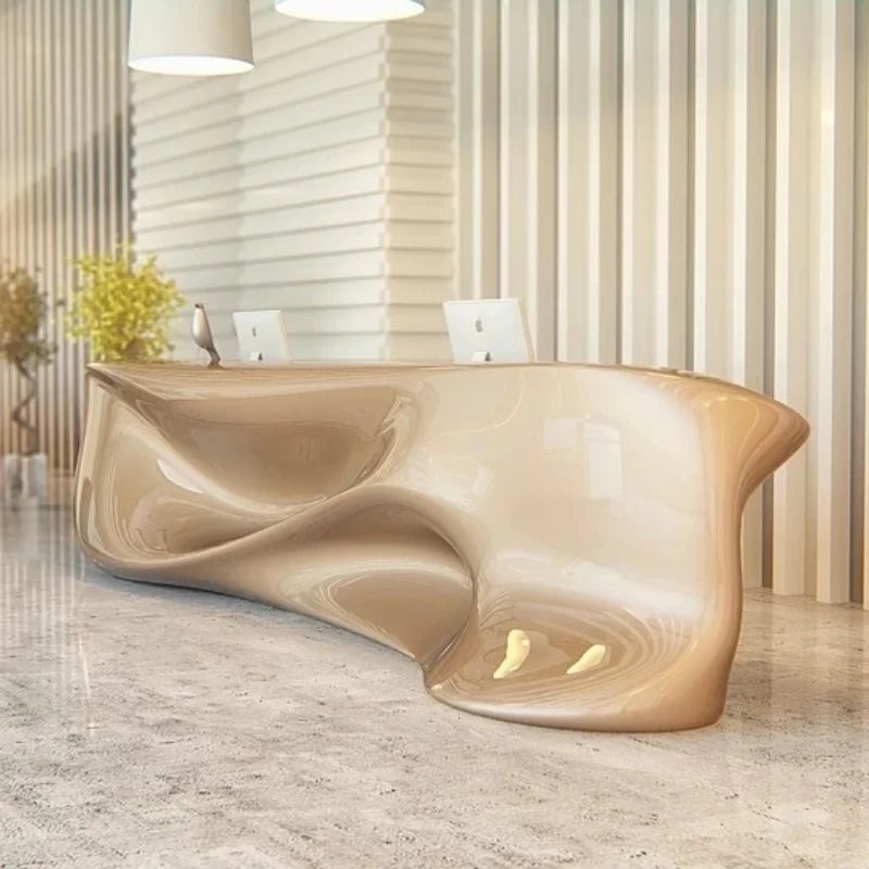 ✿s Modern Luxury FRP Curved Reception Desk Coffee Shop Bakery Checkout Counter Clothing Store Beauty Salon Front Desk