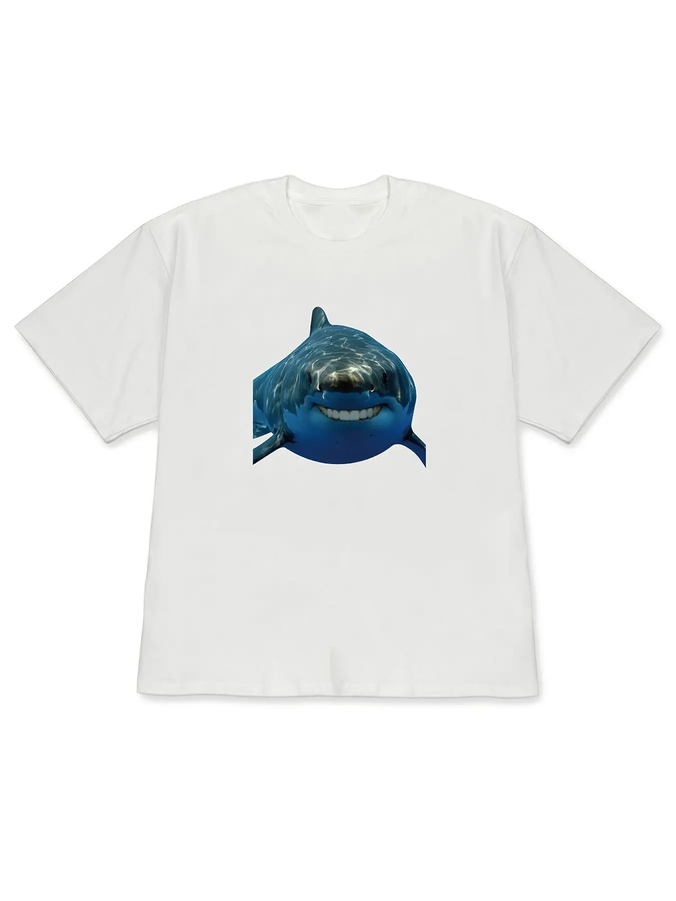 Fun Shark Tooth Printed T-shirt Humorous Women's Comfortable Home Clothes Round Neck Unisex Daily Wear for Couples