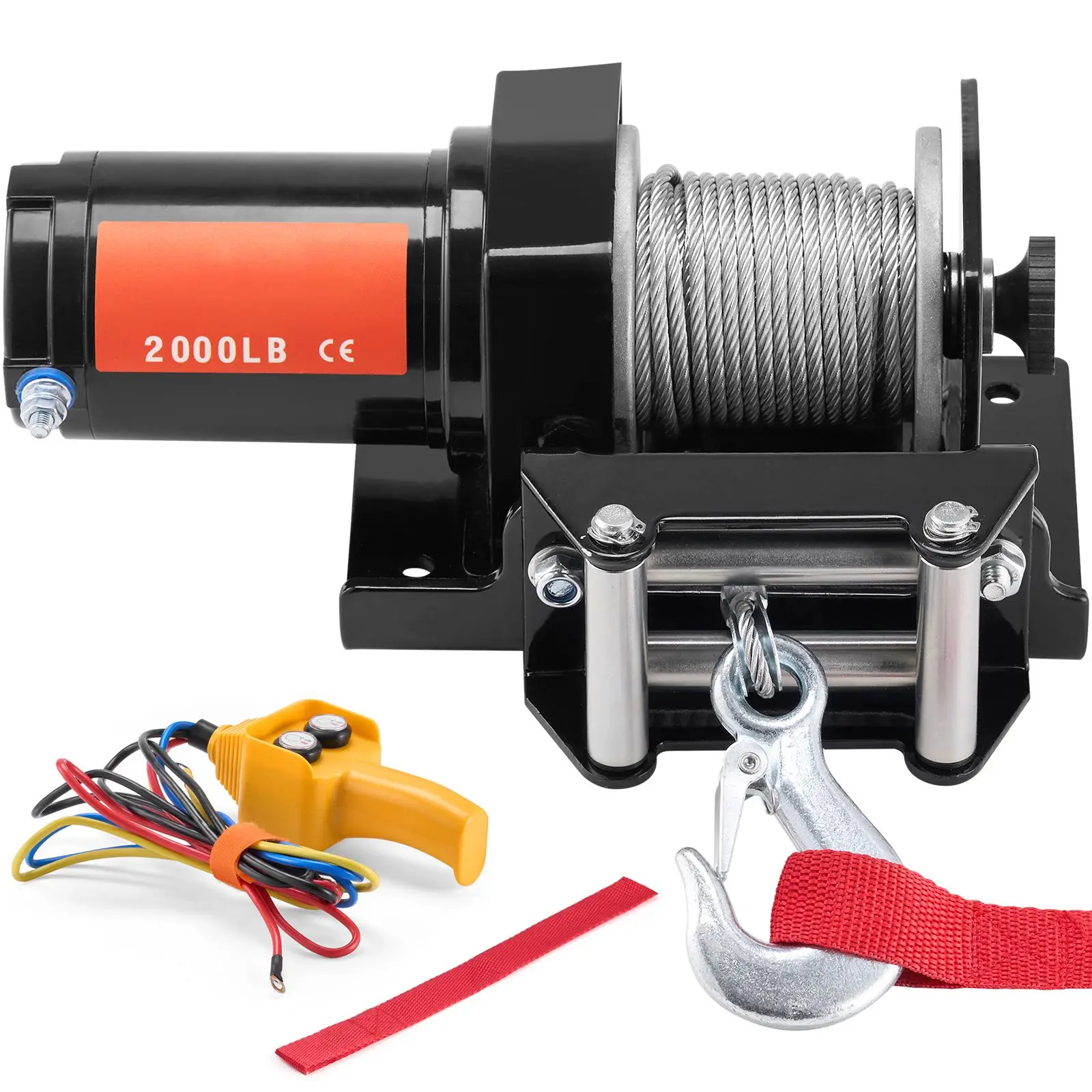 Electric Winch, 2000 lb Line Pull Capacity, 12V DC ATV/UTV Winch with Φ5/32 in x 39 ft 7 Strands Steel Cable Roller Fairlead Wir