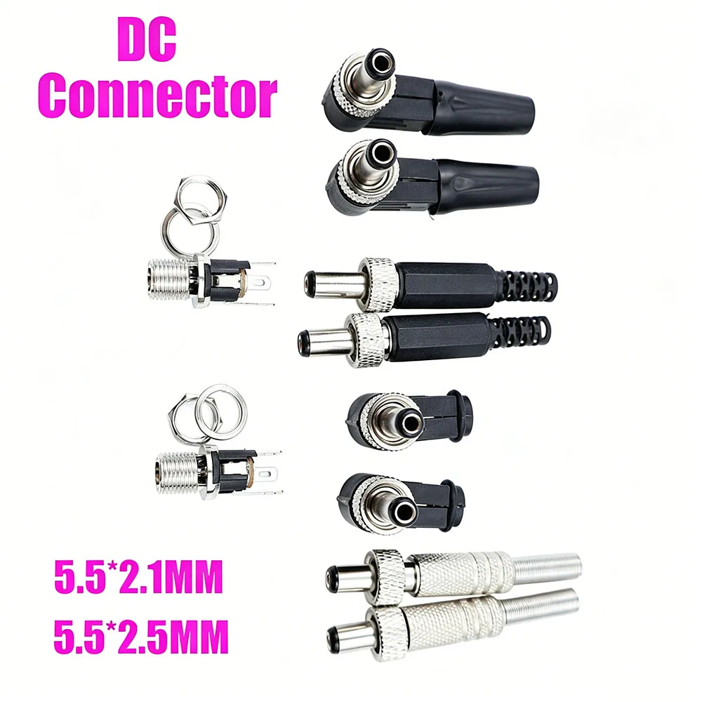 

2PCS DC 5.5*2.1MM/5.5*2.5MM DC Power Socket Male Plug, Extended Locking Plug, 12V ht Pin Metal Female Socket 5.5x2.1/5.5*2.5MM