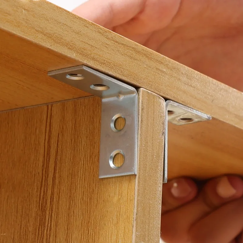 50/10pcs Corner Brackets L-Shaped Connector Metal Wood Shelf Bracket Fixing Fastener Right Angle Braces Drawer Furniture Tools
