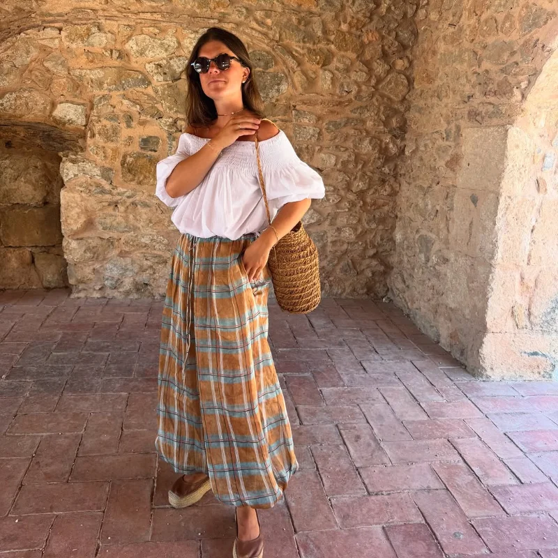 

Модные женские брюки-фонарики в клетку с принтом, новинка 2023 года, осенние брюки на шнуровке с высокой талией, повседневная свободная уличная одежда, шаровары, женские брюки