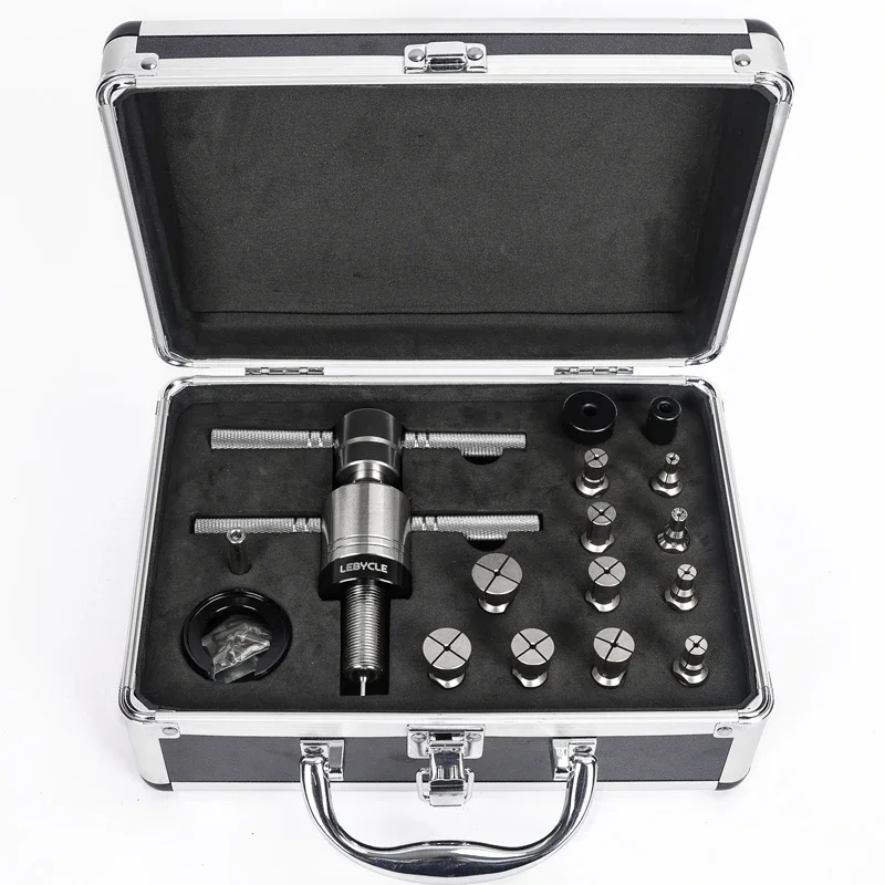 LEBYCLE Bike Hub Bearing Puller Set, Hub Tower Base Repair Kit, Multi‑Size Collets, Built‑in Thrust Bearing, Aluminum Carry Case