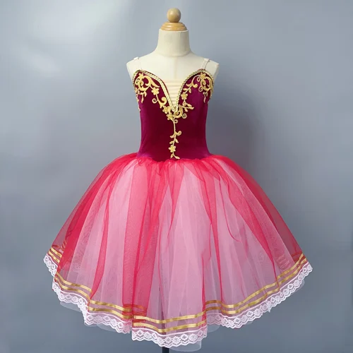 Falda tutú de Ballet roja para niñas y niños, vestido largo de tul suave, disfraces de actuación, vestido de fiesta de princesa, bailarinas